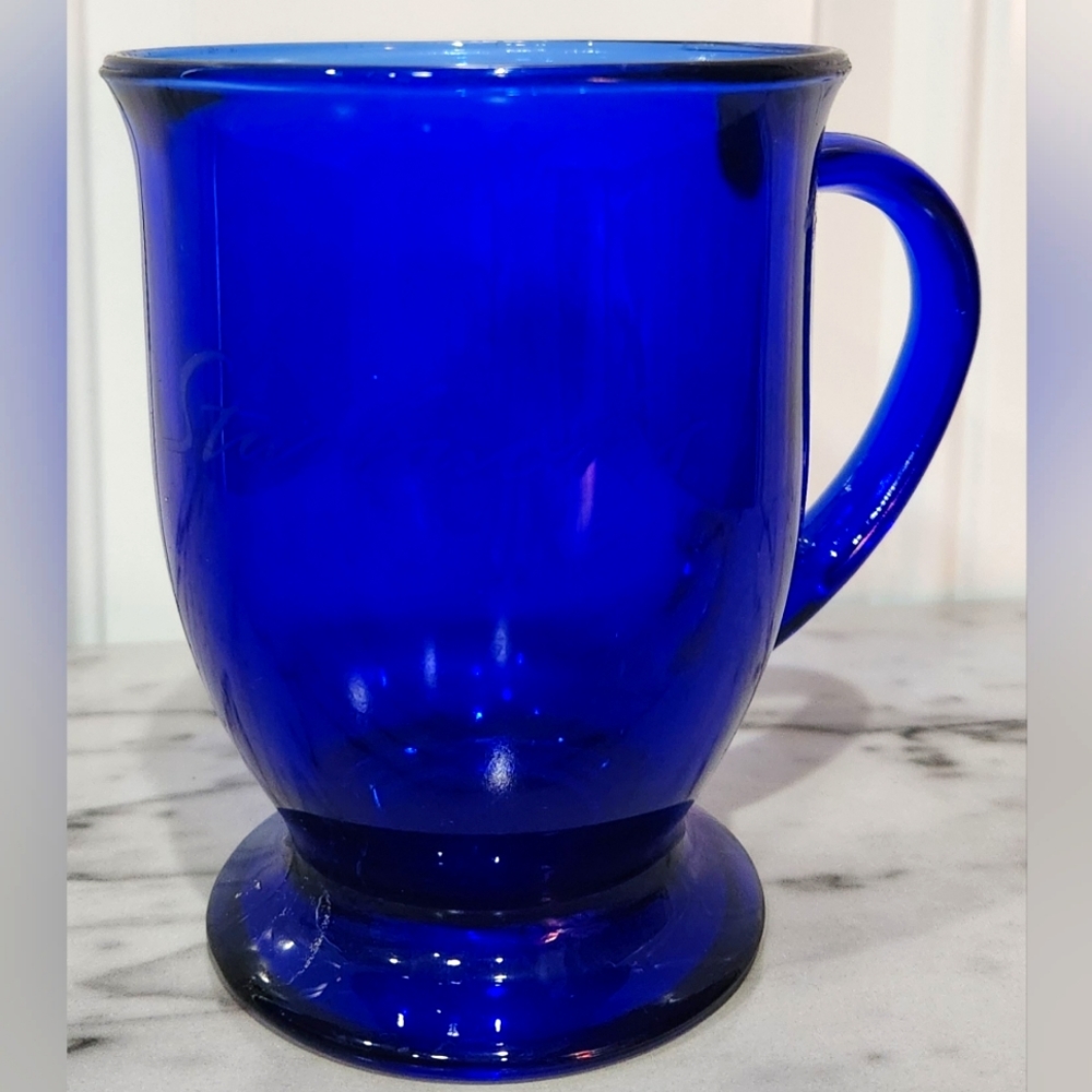 Starbucks cobalt blue pedestal glass mug